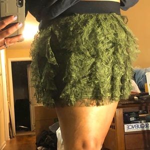 EXPRESS olive ruffle mini skirt